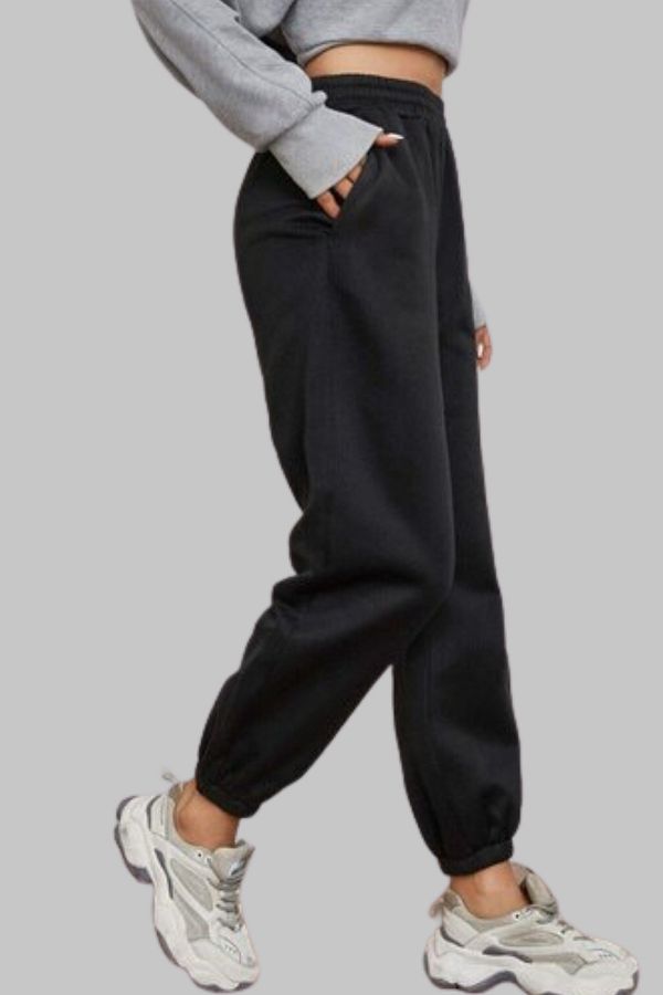CASUALSTYLE Black Sweatpants Plain Unprinted Winter Elastic Legs Women Trendyol