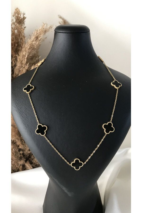 Van Cleef and Arpels Vintage Alhambra Black Onyx 10 Motif Yellow Gold  Necklace at 1stDibs