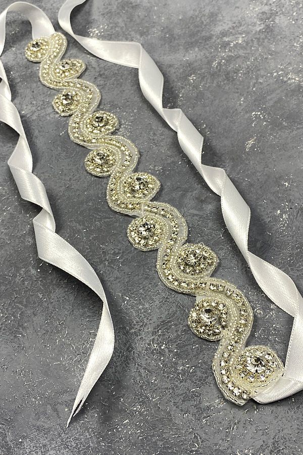 Hobigram Handmade Belt Silver Waterway Evening Dress Accessory Jewelled Waist Belt Trendyol