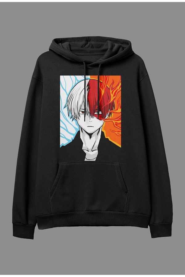 Corvo Oversize my hero academia shoto todoroki anime character printed hooded sweatshirt hoodie Trendyol