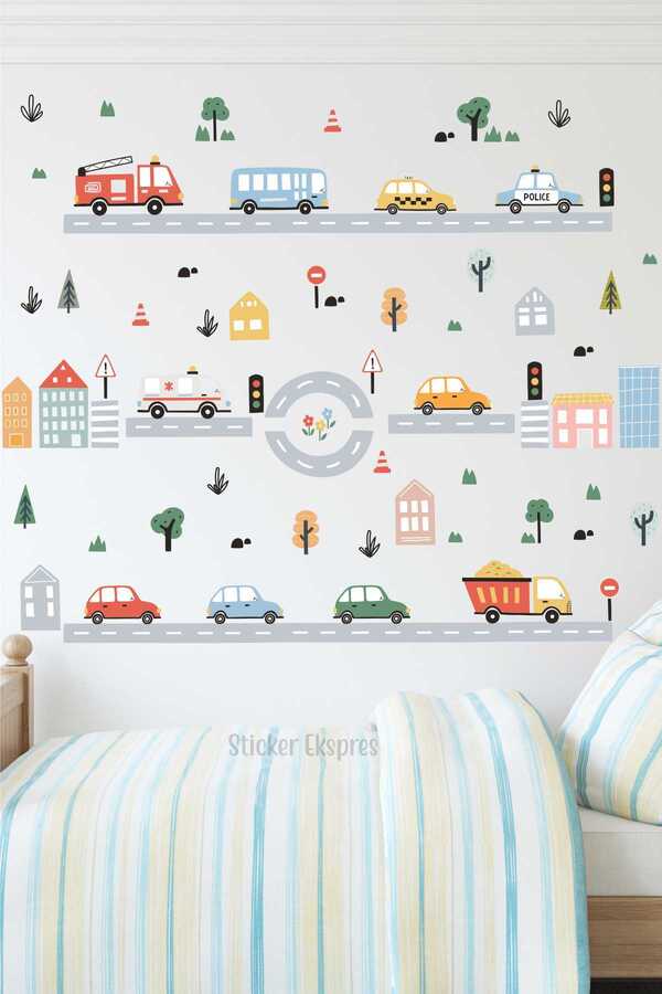 Sticker Ekspres Yollar Araçlar Ve Trafik Çocuk Odası Duvar Sticker Seti