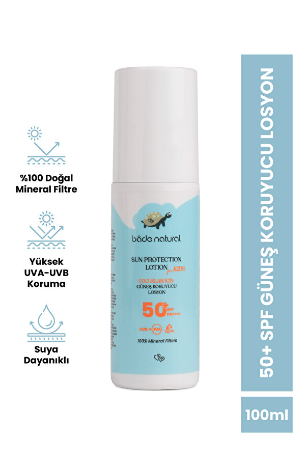 Bade Natural %100 Doğal 50+ SPF Yüksek Korumalı Çocuk Güneş Koruyucu Losyon Mineral Filtreli 100 ml