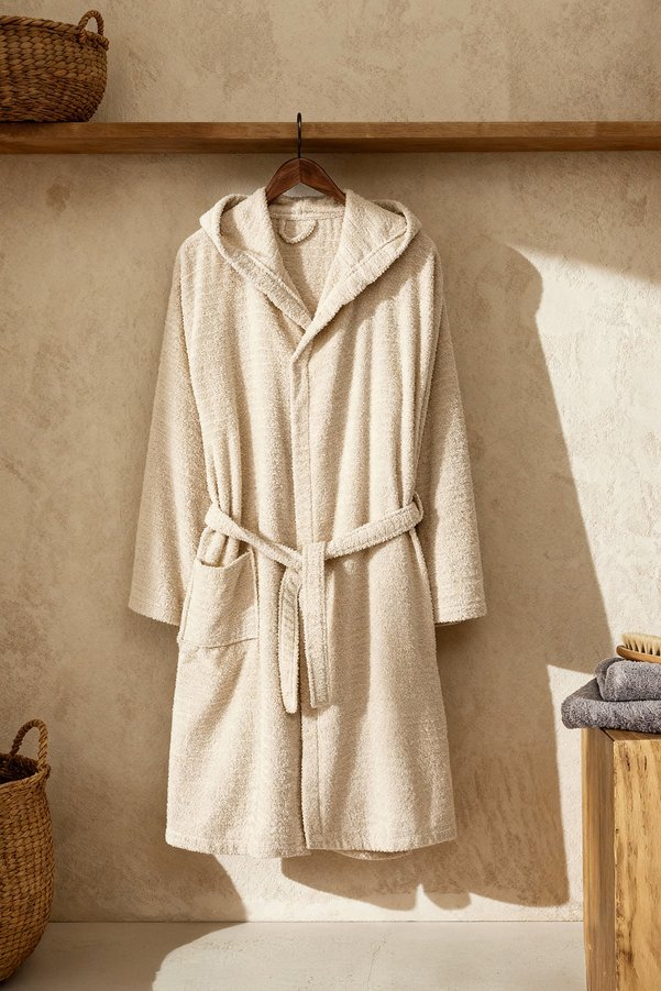 Trendyol Home Ecru Striped Lacing Detail Bathrobe Tphss25Nz00000