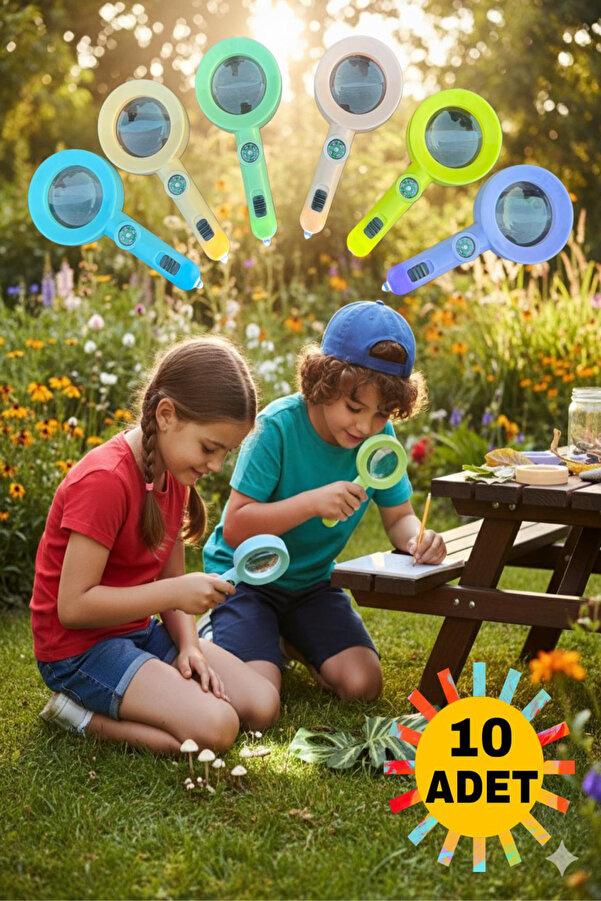 Hyd 10 Adet Plastik Işıklı Pusulalı Büyüteç Doğum Günü Hediyesi Karne Hediyesi Oyuncak