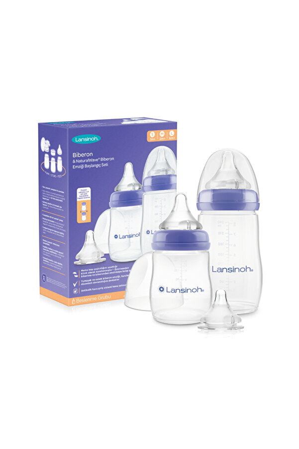LANSINOH 160 ml, 240 ml Biberon ve NaturalWave® Biberon Emziği Başlangıç Seti (1-6 Ay+)