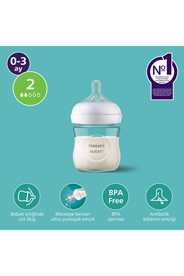 Philips Avent Doğal Tepkili Cam Biberon, 120ml, 0-3 Ay, SCY930/01