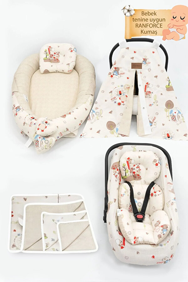 mordesign Ortopedik Puset Minder, Çarşaf, Örtü, Pike Ve Anne Yanı Babynest Yatak 6'lı Set, Animal Serisi