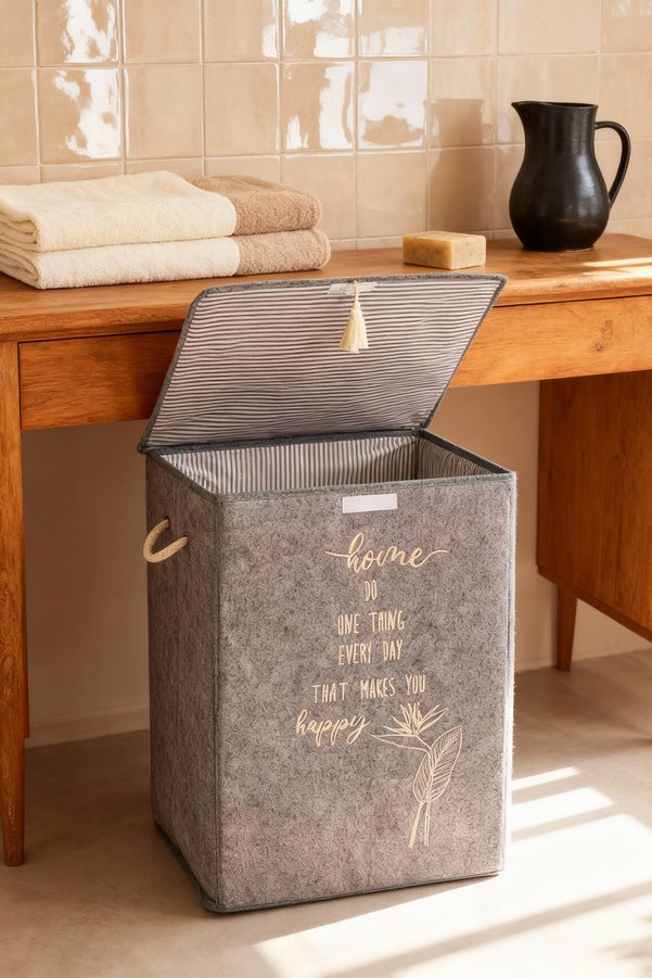 Trendyol Home Gray Felt Lidded Laundry Basket 55x41x30 Cm TPHAW26ST00001