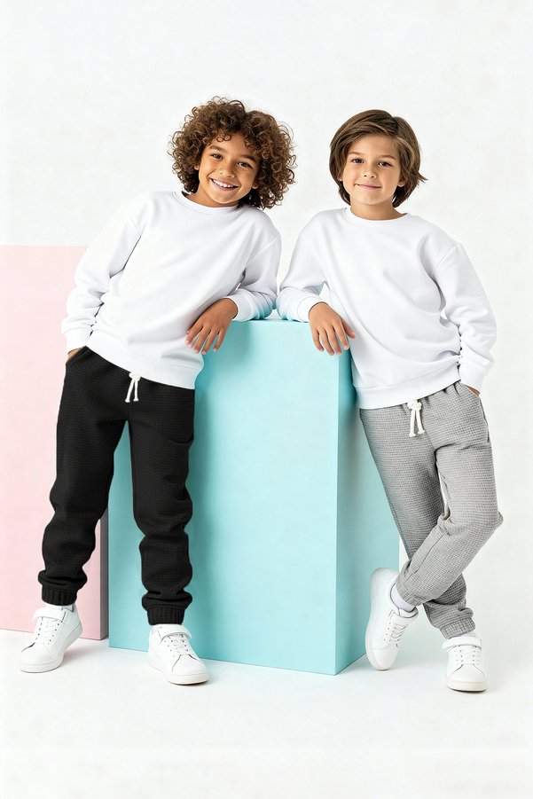 TRENDYOLKIDS Black-Grey Cotton 2-Pack Textured Boys' Knit Sweatpants TKDAW26EA00013