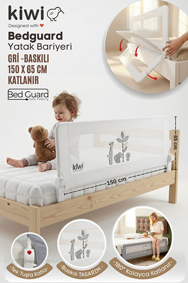 Kiwi Çocuk Yatak Koruyucu Bariyeri Ve Yatak Korkuluğu, Ekstra Dolgulu Kumaş Bed Guard