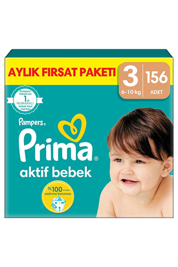 Prima Aktif Bebek 3 Numara 156 adet Bebek Bezi Aylık Fırsat Paketi
