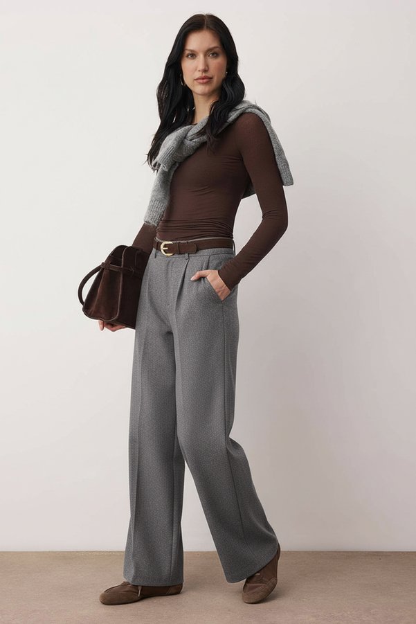 Trendyol Collection Grey Thick Brushed/Winter Wide-Leg Woven Trousers TWOAW26PL00160