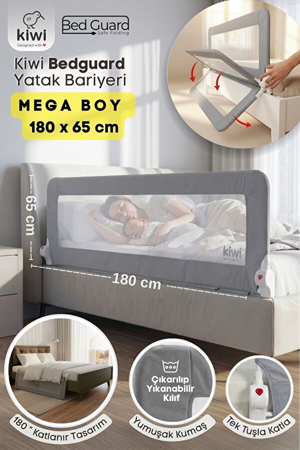 Kiwi Bebek Güvenlik Yatak Bariyeri – Katlanır Çocuk Uyku Yatak Korkuluğu, Düşme Önleyici – 180X65CM