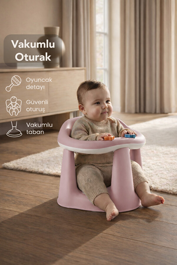 Meleni Baby Bebek Banyo Oturağı - Vakum Tabanlı Bebek Mama Oturağı PEMBE