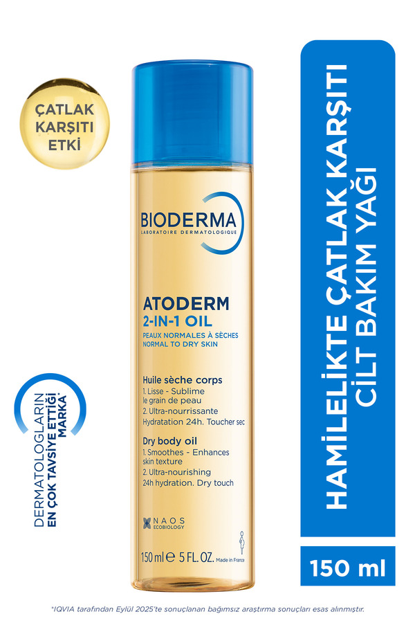 Bioderma Atoderm 2-in-1 Body Oil Hamileler için Çatlak Önleyici Besleyici ve Nemlendirici Bakım Yağı 150 ml