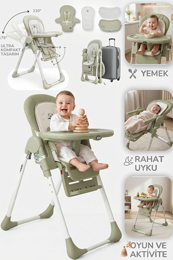 Kiwi Koala All In One Katlanır Tekerlekli Mama Sandalyesi - Yeşil