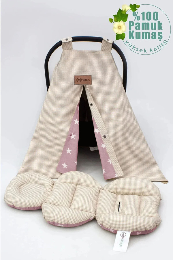 mordesign Çift Taraflı Ortopedik Puset Minderi, Örtü 2' Li Set, Askı Stil, Ekose Serisi