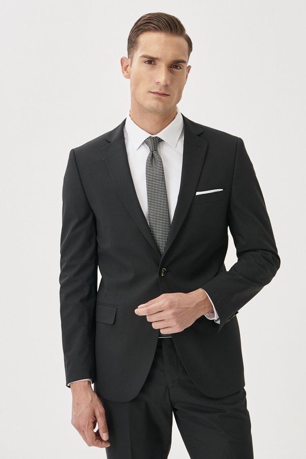 AC&Co / Altınyıldız Classics Men's Black Slim Fit Narrow Cut Mono Collar Suit