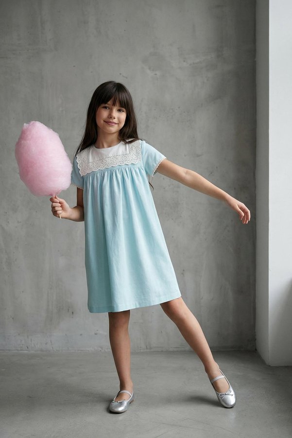 TRENDYOLKIDS Mint Regular Color Block Knitted Dress Tkdss25El00020