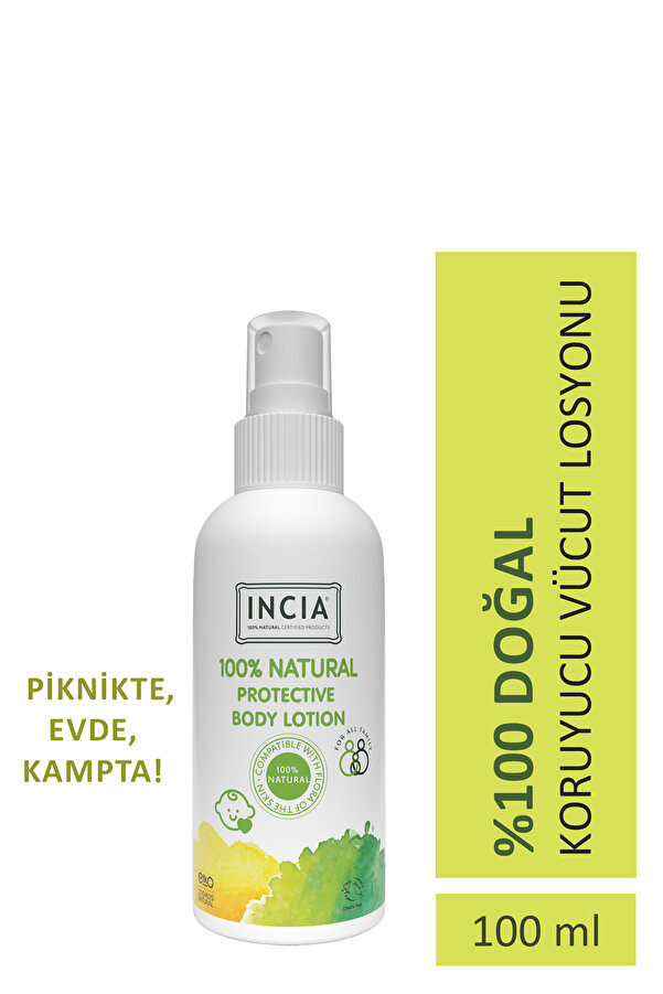 INCIA %100 Doğal Koruyucu Vücut Losyonu Sprey Yenidoğan Bebek Çocuk Limon Okaliptus Vegan 100 ml