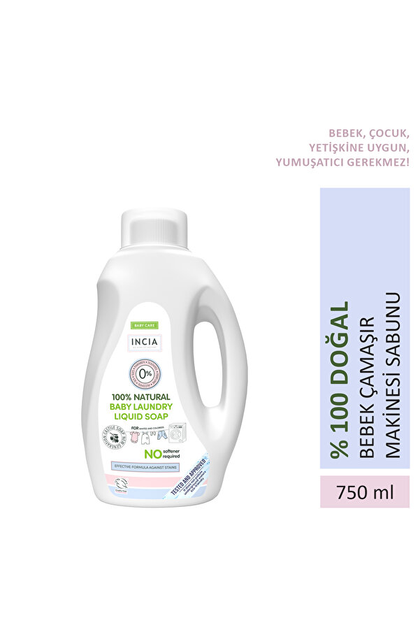 INCIA %100 Doğal Bebek Çamaşır Sabunu (Bitkisel Deterjan) Yumuşatıcılı Lavanta 750 ml