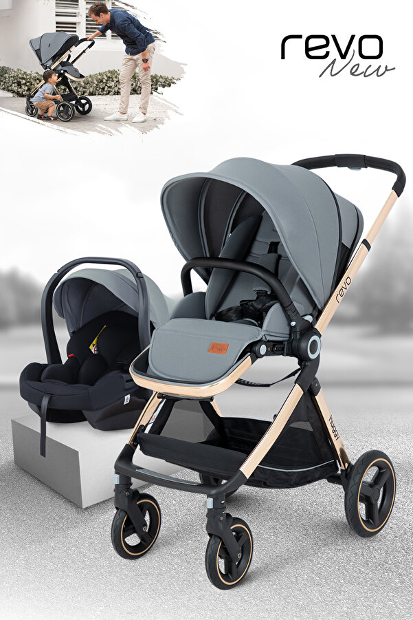 Huggy Revo 5 In 1 Çift Yönlü Travel Sistem Bebek Arabası Gri