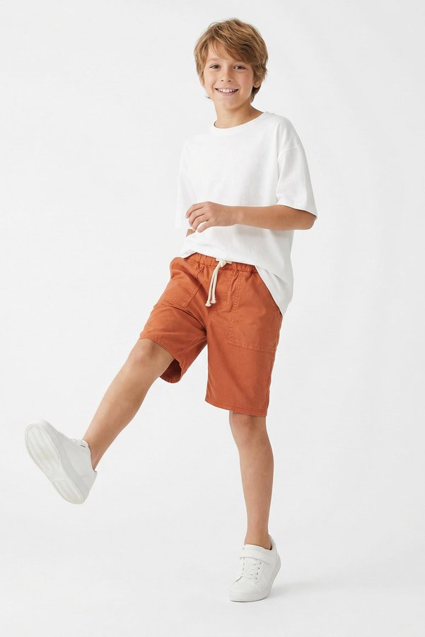 TRENDYOLKIDS Tile Male Child 100% Cotton Pocket Detail Elastic Woven Shorts & Bermuda Tkdss25Sr00027