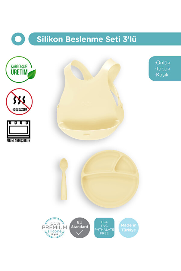 OiOi Mellow Yellow Beslenme Seti Önlük Tabak Kaşık
