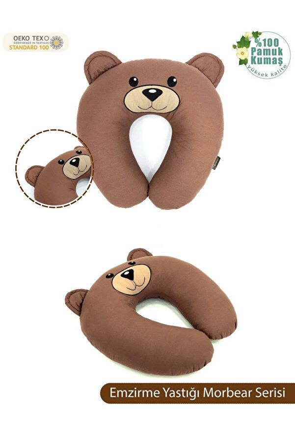 mordesign Çift Taraflı Emzirme Yastığı Bebek Destek Minderi Hamile Yastığı Pamuk Kumaş Morbear Serisi