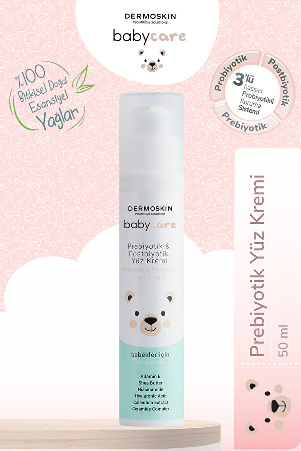Dermoskin Babycare Prebiyotik & Postbiyotik Yüz Kremi | Nemlendirici Krem | Hyaluronik Asit | 50 ml