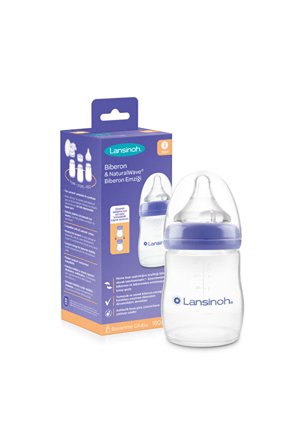 LANSINOH 160 ml Biberon ve NaturalWave® Biberon Emziği (1 Ay+)