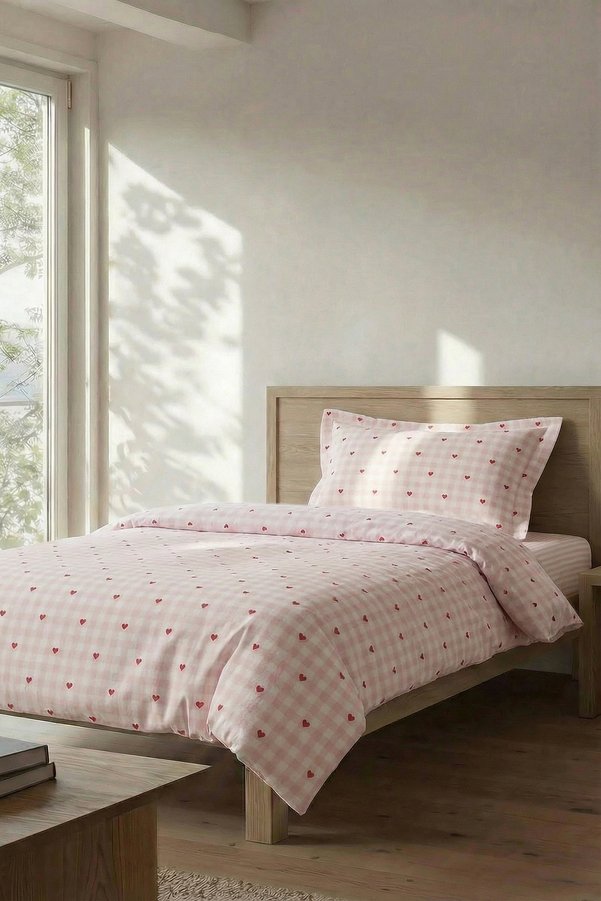 Trendyol Home Single Heart and Striped Non-Fitted Sheet Duvet Cover Set TPHSS26TKN00002