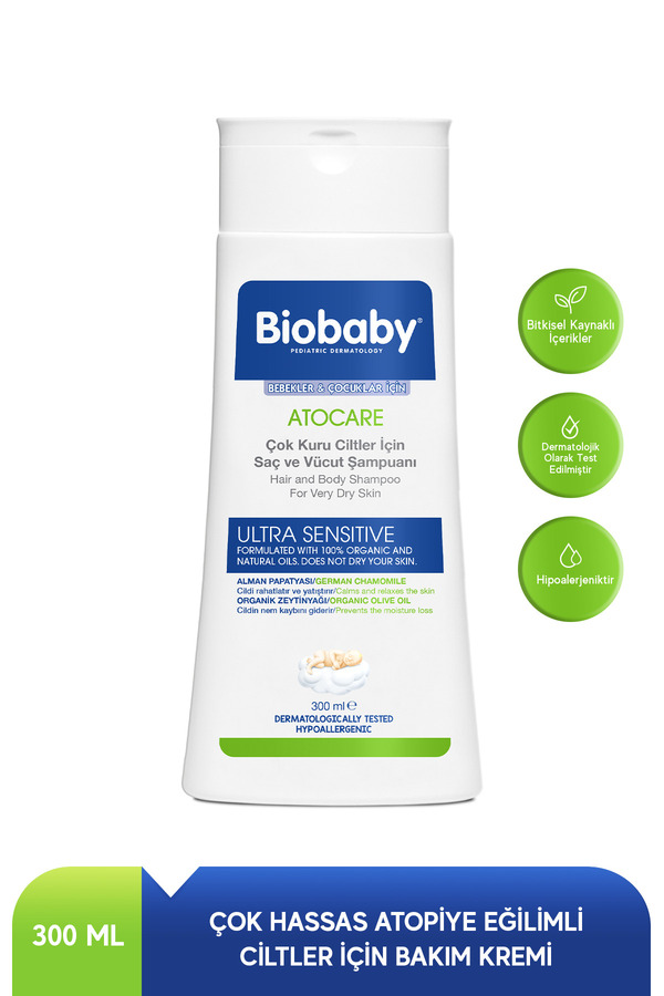 Biobaby Çok Kuru Ciltler Saç Ve Vücut Şampuanı 300 ml - Organik Zeytin Yağı Alman Papatyası Atopik Ciltler