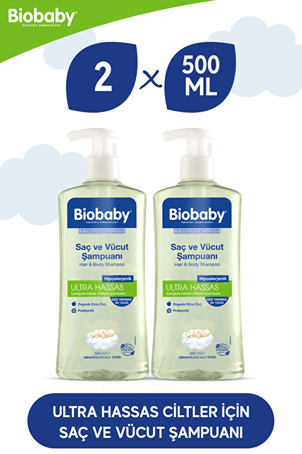 Biobaby Ultra Hassas Saç Ve Vücut Şampuanı 500 ml Prebiyotik Allman Papatyası - Organik Içerik 2 Li Set