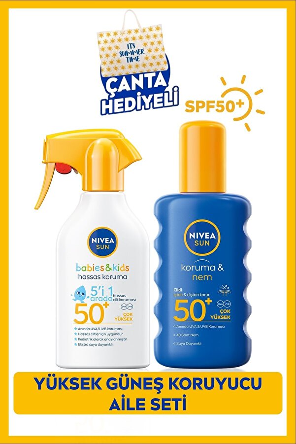 NIVEA SUN SPF50 Çocuklar Için Hassas Güneş Sprey 270ml Ve SPF50 Yüksek Güneş Koruyucu Vücut Spreyi 200ml