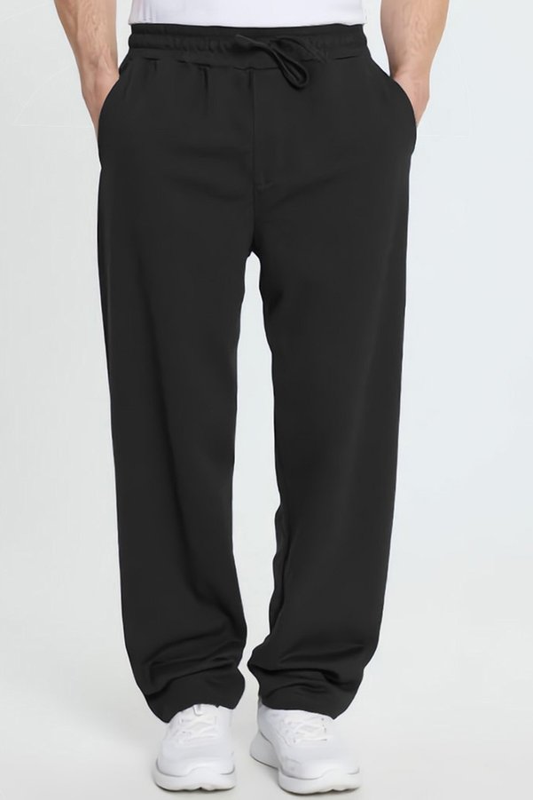 Tudors Men's Black Cotton Baggy Fit Comfortable Cut Knitted Sweatpants with Lace-Up Waist and Side Pockets