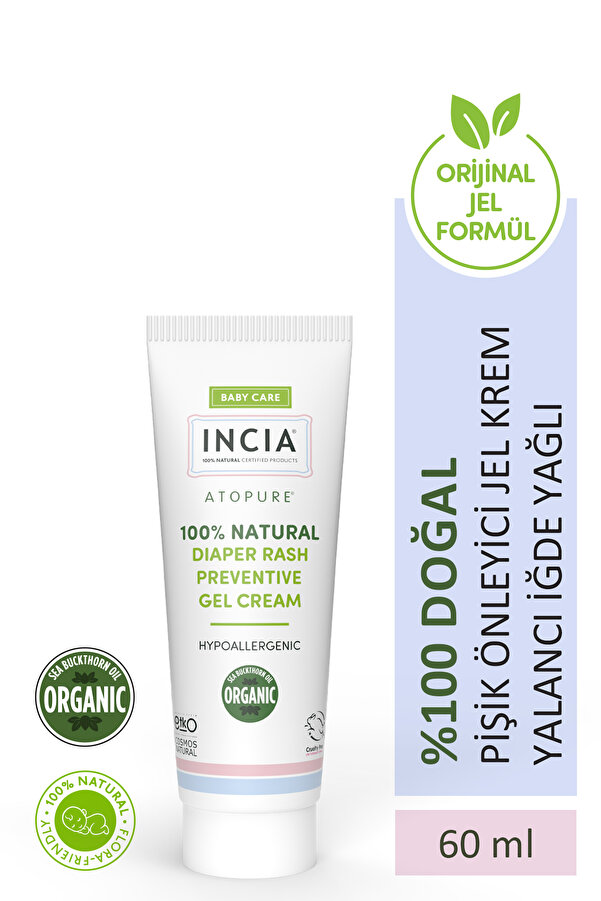 INCIA ATOPURE ® %100 Doğal Pişik Önleyici Jel Krem Organik Yalancı İğde Bakım Kremi Bitkisel 60 ml