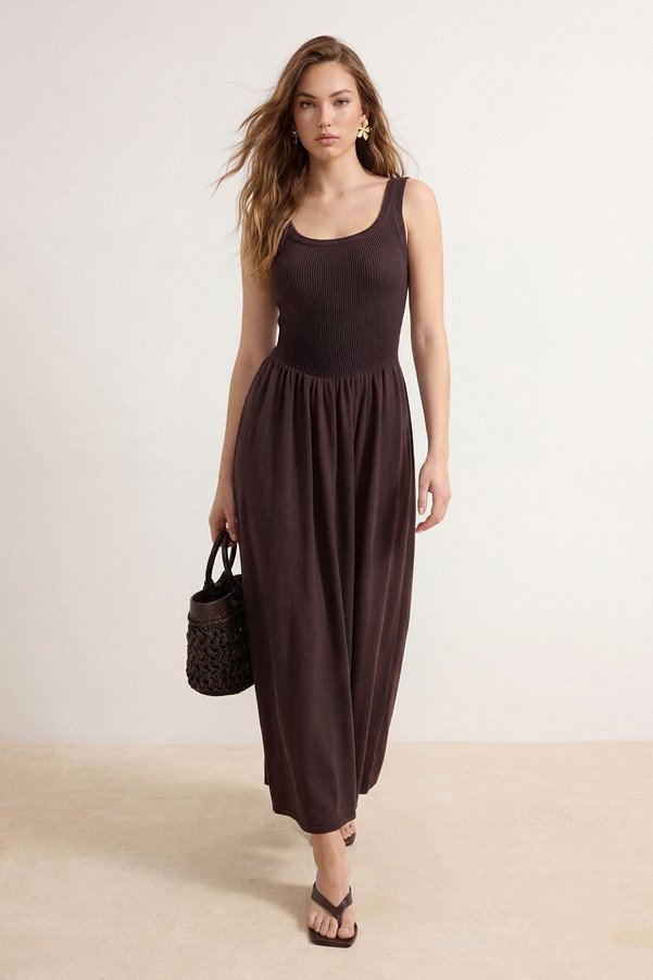 Trendyol Collection Brown Premium Yarn/Special Yarn Midi Crew Neck Sling Dress Twoss25El00333