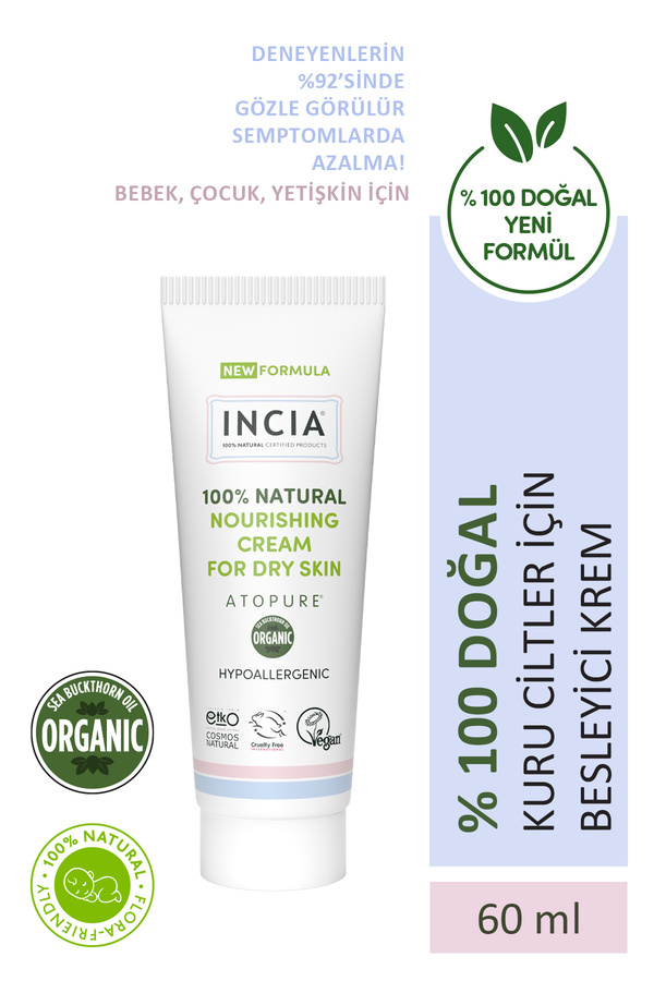 INCIA ATOPURE ® %100 Doğal Atopiğe Eğilimli Ciltler İçin Krem Çok Kuru Ciltler Yalancı İğde Yağı 60 ml
