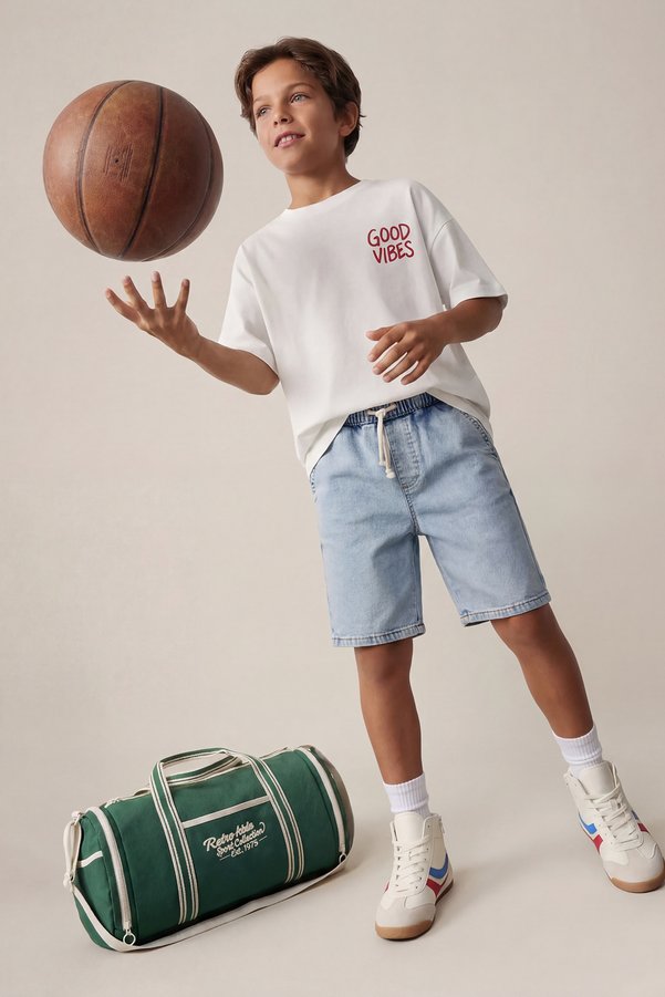 TRENDYOLKIDS Light Blue Boy's Cotton Pocket Elastic Denim Shorts & Bermuda Tkdss25Sr00008