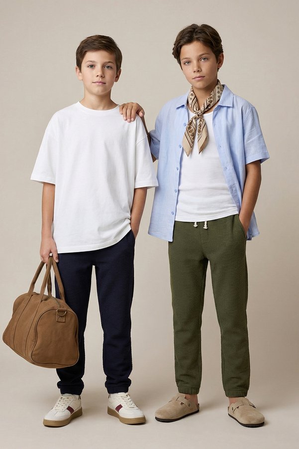 TRENDYOLKIDS Navy-Khaki Cotton 2-Pack Textured Boys' Knit Sweatpants TKDAW26EA00013
