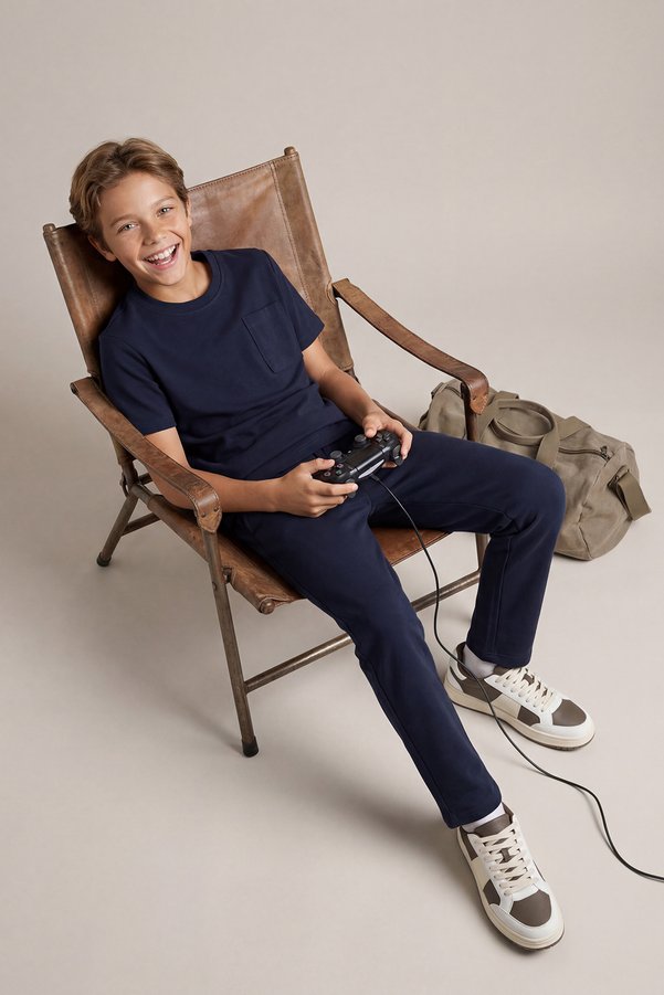 TRENDYOLKIDS Navy Blue Boy's Plain Knitted Bottom - Top Set Tkdss26Au00005