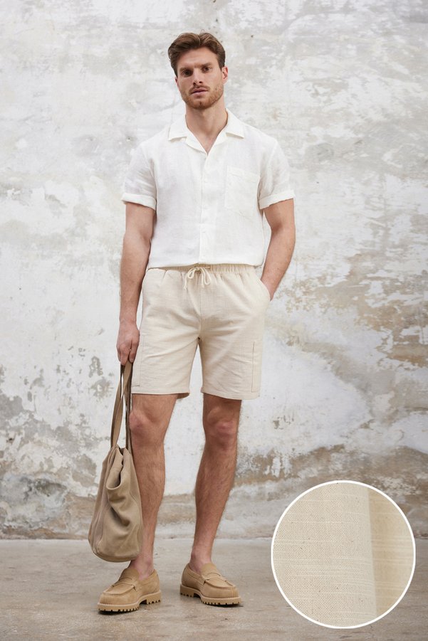 Trendyol Collection Ecru Cargo Pocket Linen Look Cotton Shorts & Bermuda Tmnss25Sr00055