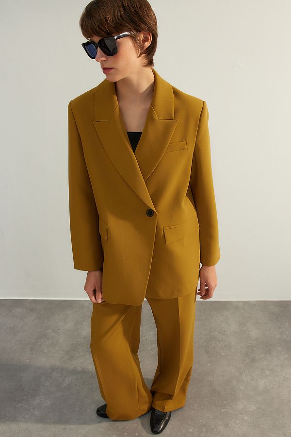 Trendyol Collection KHaki Color Limited Edition Blazer Jacket Lined Regular Fit TWOAW24BC00095 Trendyol