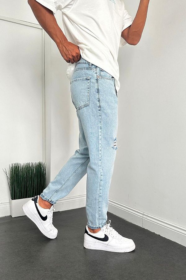 Denim Shorty Boyfriend Light Blue Ripped Detailed Jeans Trendyol
