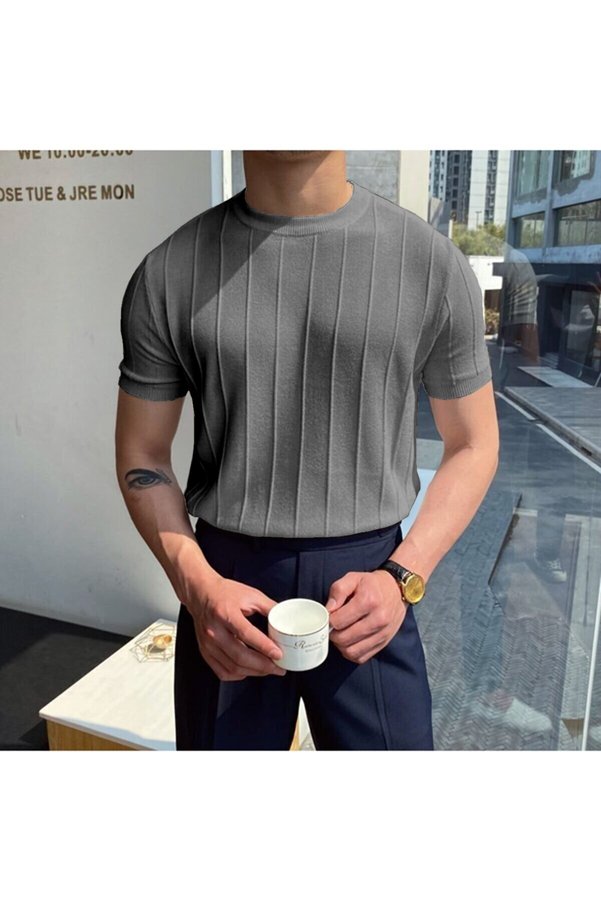 COOL TARZ Smoked Men's Round Collar Knitted T-shirt