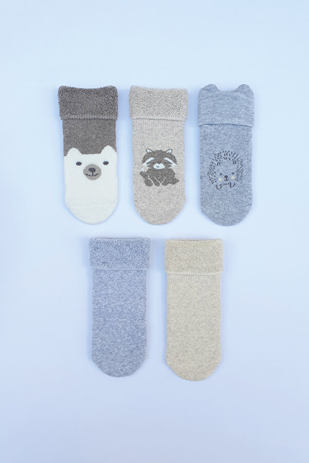 MEM SOCKS 5'li Kaydırmaz Havlu Bebek/çocuk Çorabı