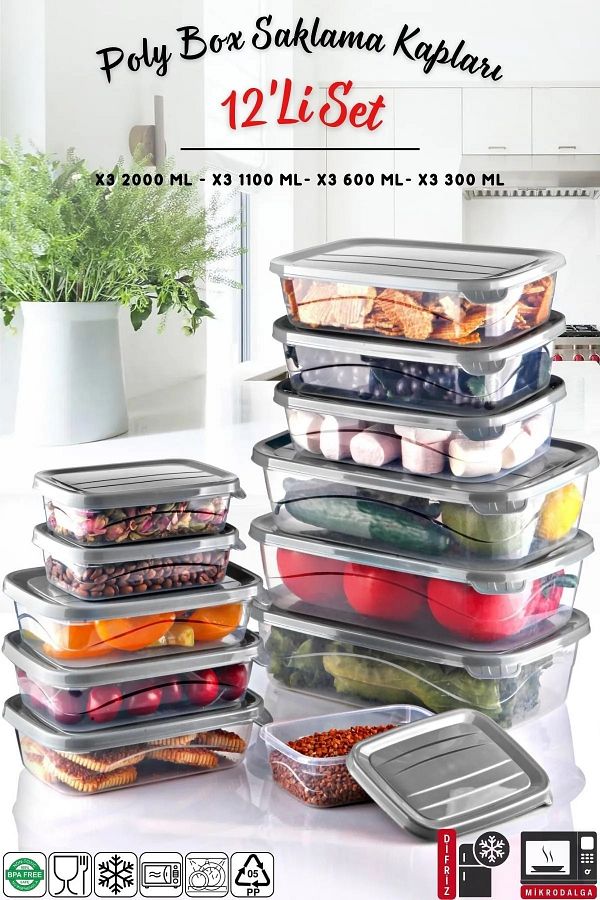 Open Home Concept-Set of 12 Rectangular Microwave & Freezer Compatible Poly Storage Container X3 0.3lt/0.6lt/1.1lt/2lt 1