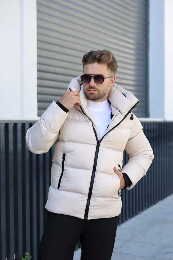 GOOD FASHION Men s Waterproof Hooded Puffer Jacket with Fur Inside Trendyol