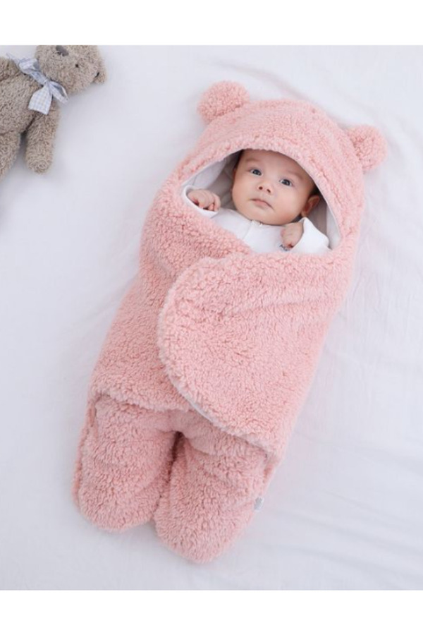 Allmart Bebek Kapüşonlu Ayaklı Kundak Battaniyesi, Yenidoğan Kışlık Bebek Yumuşak Sıcak Pamuk Uyku Tulumu